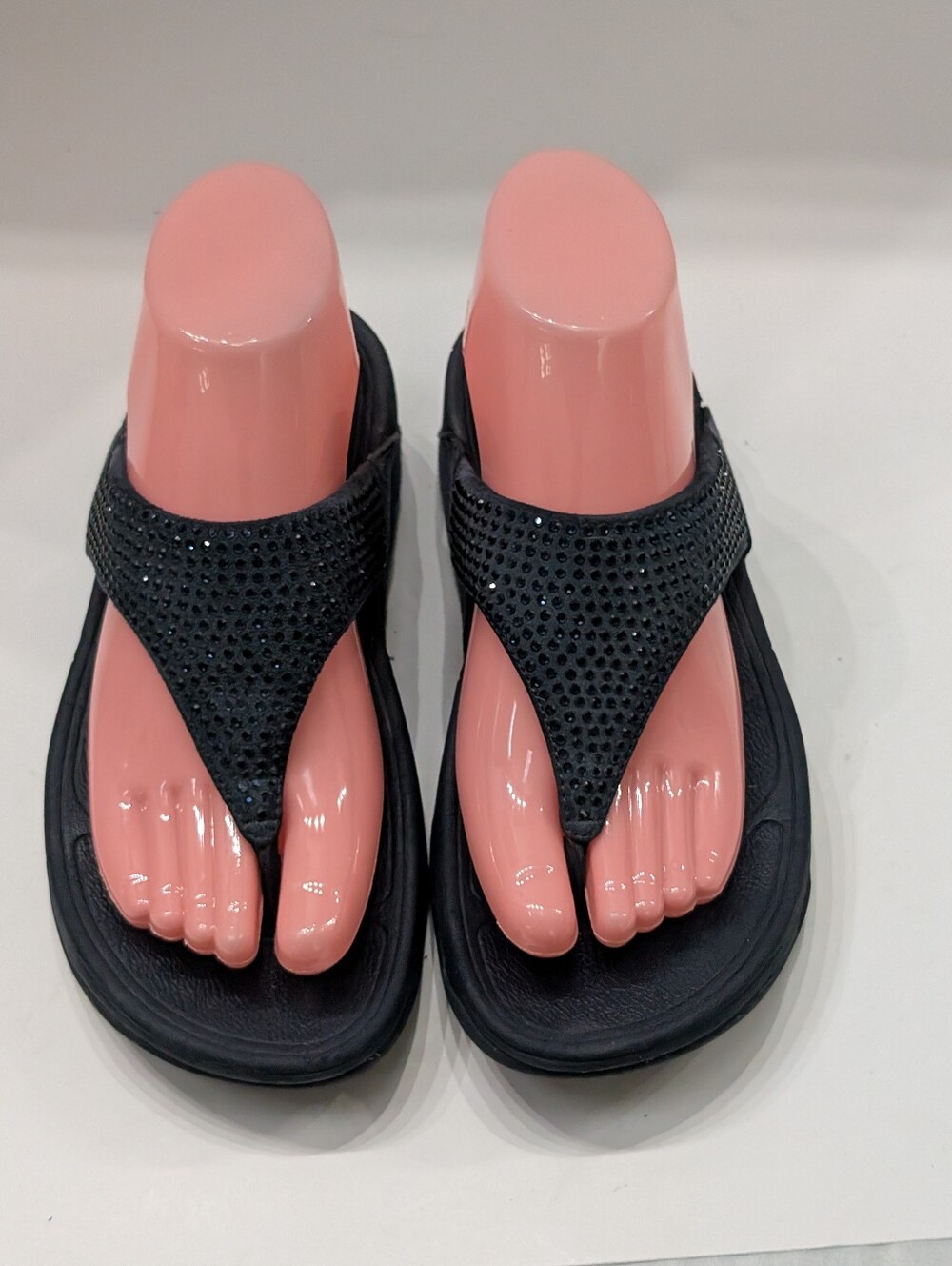 FitFlop Women's 6 LULU Crystal Toe-Post Sandals Navy Blue Flip Flops D1